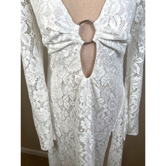 For Love & Lemons Frances Floral Lace Bell Sleeve White Maxi Dress Size XS - Picture 8 of 12